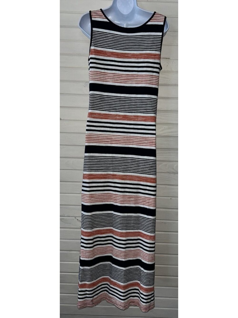 Talbots Sz MEDIUM Blue Orange Ivory Stripe Knit Dress Pullover Lace-up Neck EUC - Picture 4 of 7